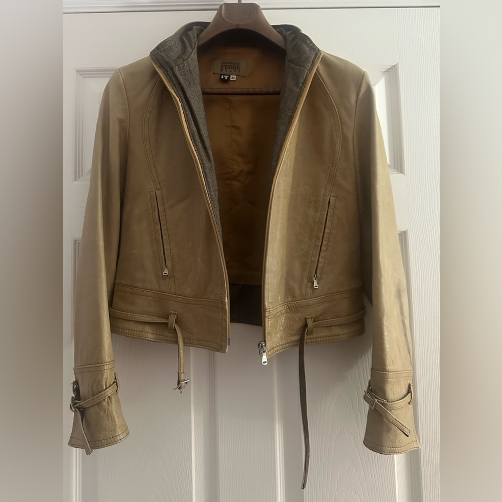 Gianfranco Ferre Biker Women's Tan Leather Jacket